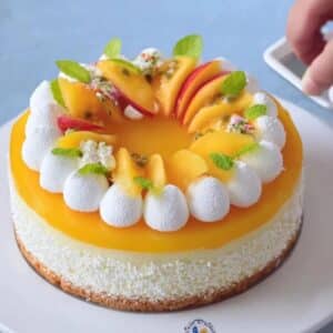 Tarta de solero con maracuya y melocoton