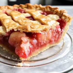 Tarta de fresa y ruibarbo crujiente