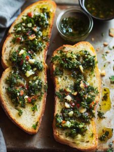 Pan de ajo con salsa chimichurri casero
