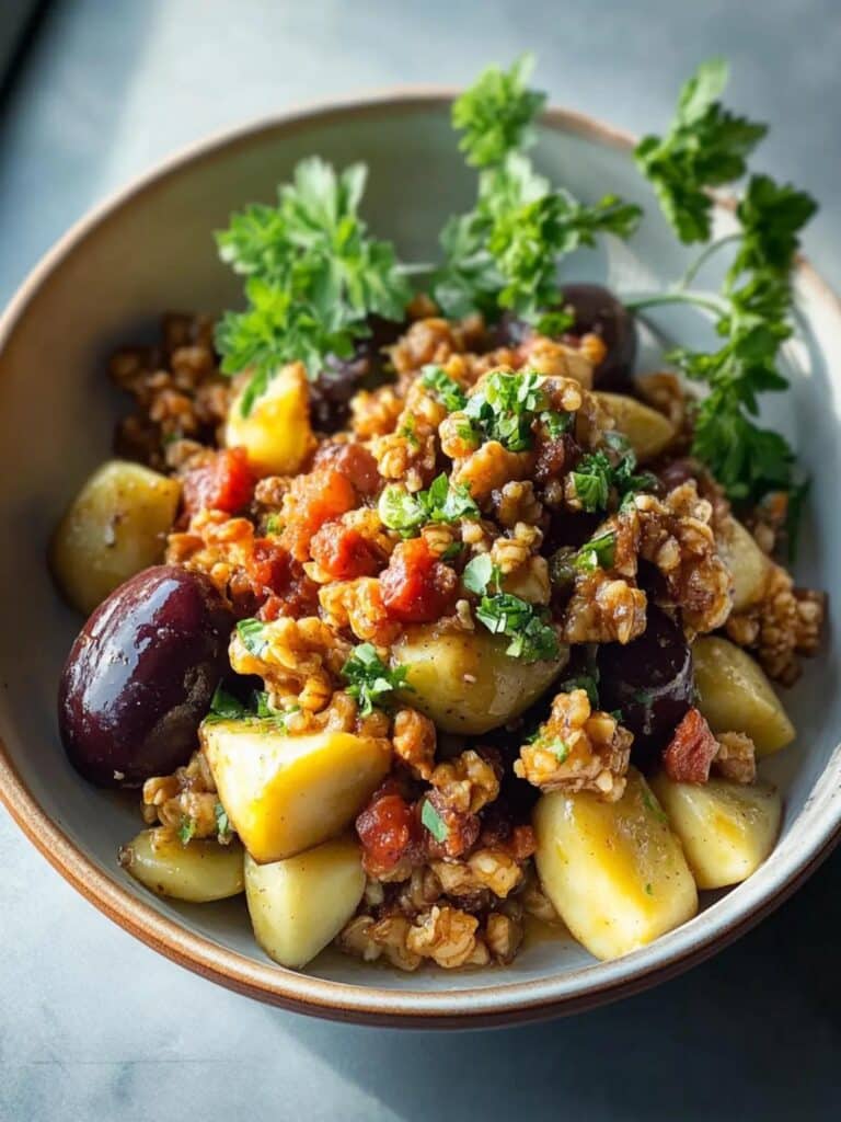 Guiso de berenjena y nuez delicioso