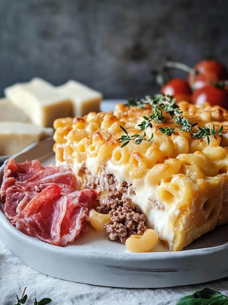 Pastel de carne con macarrones y queso