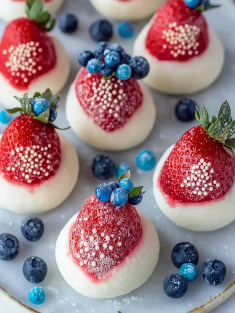 Postre rápido de fresas tricolor con chocolate