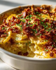 Gratinado de patata puerro y carne bacon