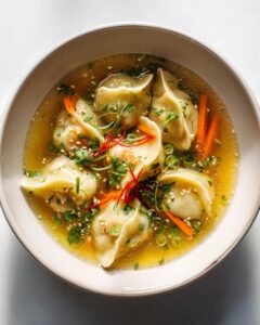 Sopa de Dumplings de Verduras con Caldo de Sésamo