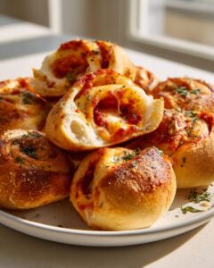Deliciosos Rollos de Pizza Horneados con Relleno de Salsa de Tomate