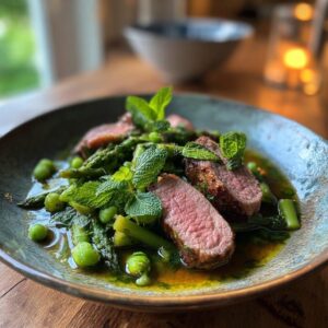 Cadera de cordero con ragu de esparragos