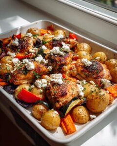 Pollo al horno con feta y verduras