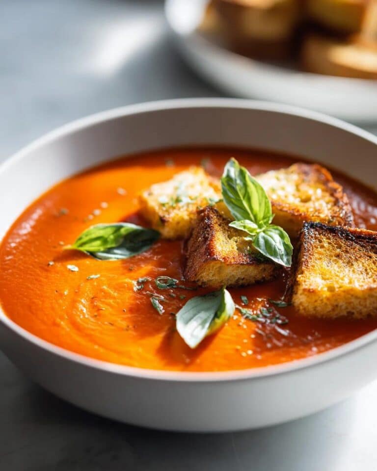 Sopa de tomate con crotones de queso