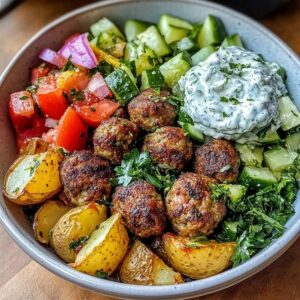 Receta de albóndigas griegas en un tazón