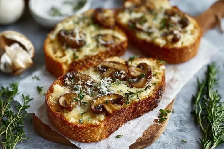 Tostadas crujientes de champinones con queso ajo