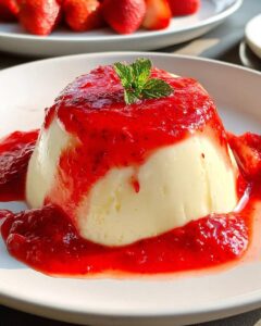 Panna Cotta Clásica con Salsa de Fresas