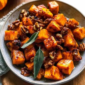 Calabaza Butternut asada con nueces caramelizadas