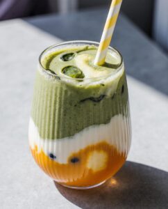 Latte de matcha con mango muy refrescante