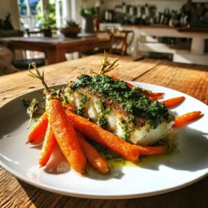 Lucioperca al horno con pesto de ajo