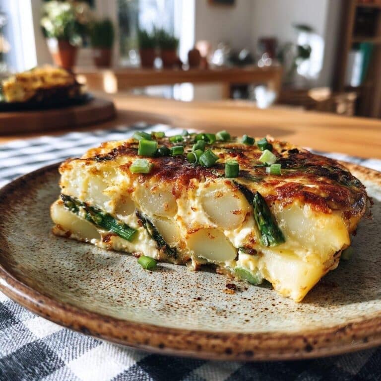 Tortilla española de espárragos y cebolletas frescas