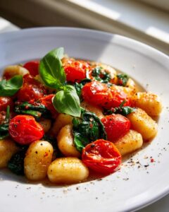 Gnocchi al horno con tomate y espinacas