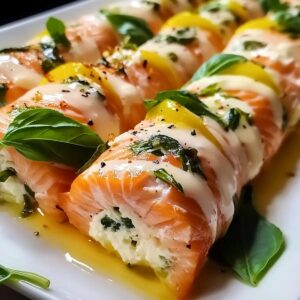 Rollitos de salmon con limon y albahaca