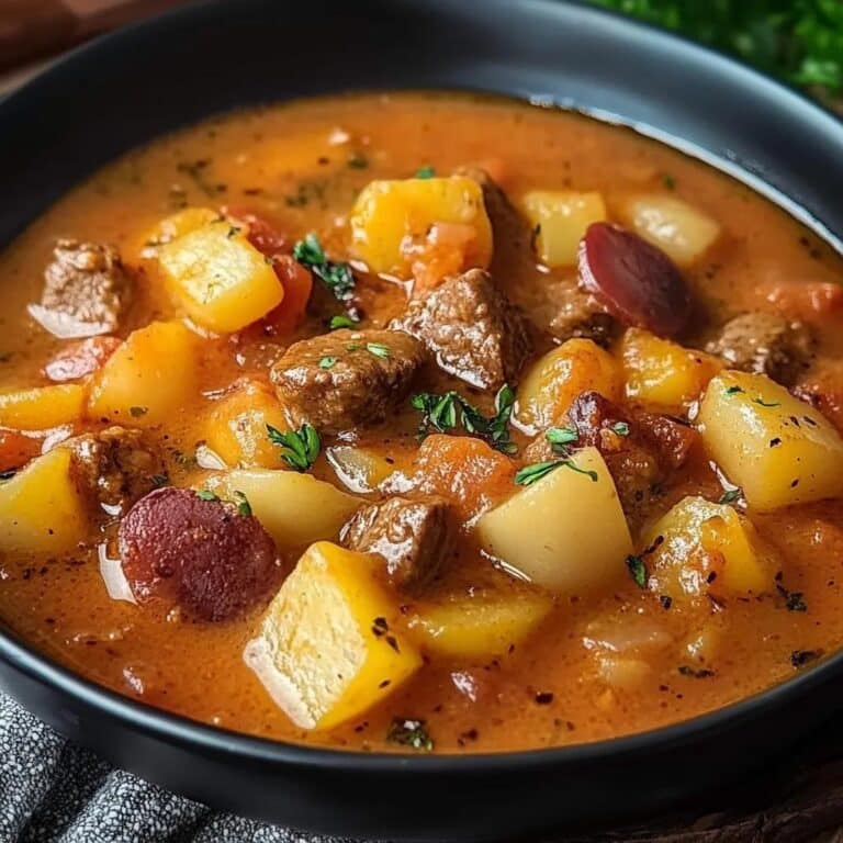 Gulasch de patatas con salchichas casero