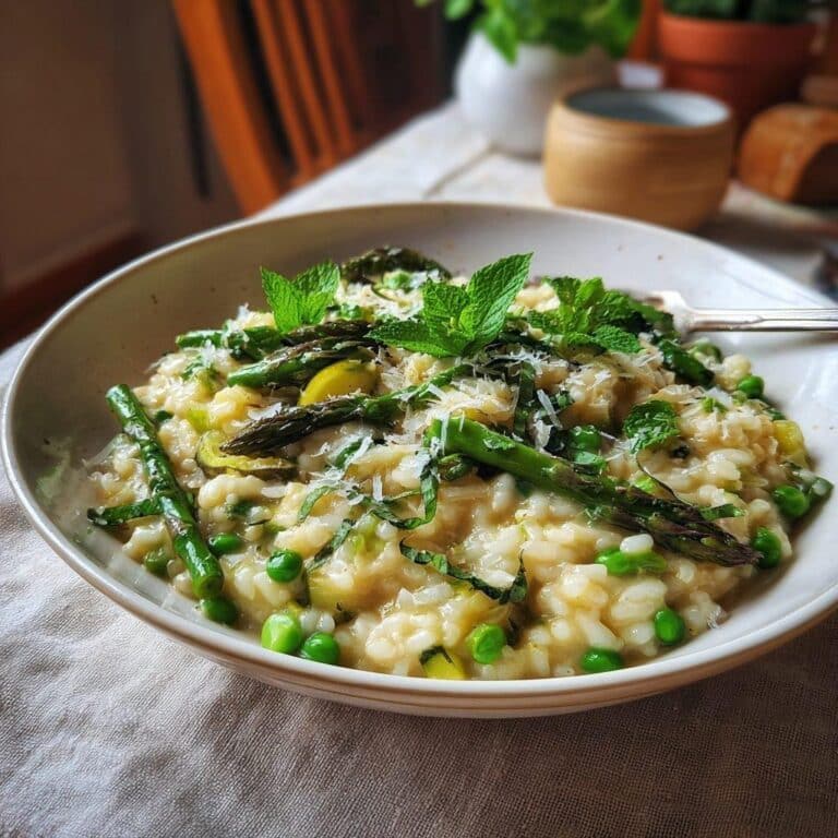 Risotto primavera con verduras frescas muy delicioso