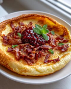 Panqueques al horno con tocino y arándanos
