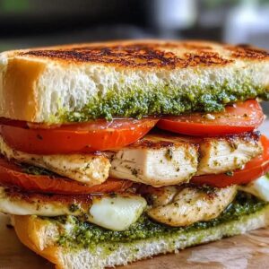 Delicioso sandwich de pollo con pesto casero