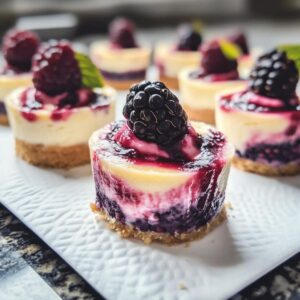 Mini Cheesecakes con Remolino de Frutos Rojos y Limón