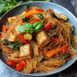 Vermicelli con Tofu y Albahaca al Estilo Thai